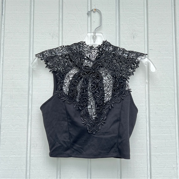 UK2LA: High Neck Crochet Lace Crop Top. Women’s Size Small. - Picture 3 of 11